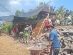 Progres Pembangunan Senderan Pura Prajepati Terus Digenjot Personel Kodim Klungkung