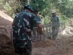 Babinsa Peninjoan Turut Serta dalam Pemasangan Struktur Jembatan di Umapadi
